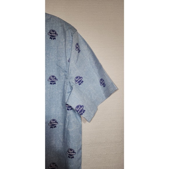 Pabst blue ribbon beer collared button down short sleeve shirt size small - Picture 7 of 7